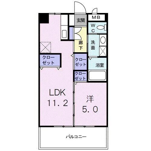 エレガンテむつみ(1LDK/2階)の間取り写真