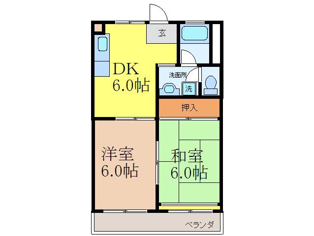 コーポ水尾(2DK/3階)の間取り写真