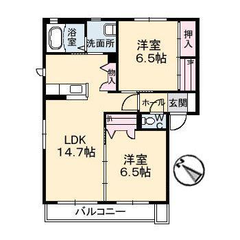 SAKURA B棟(2LDK/2階)の間取り写真