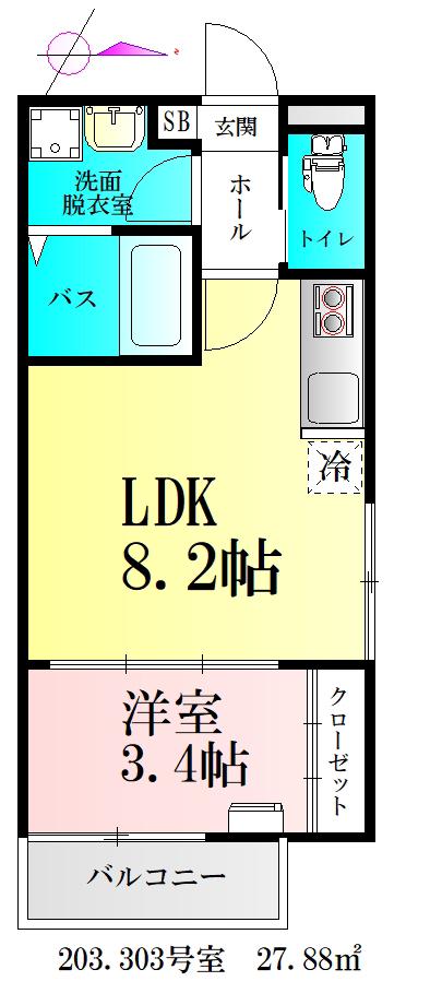 BAU上杉公園(1LDK/3階)の間取り写真