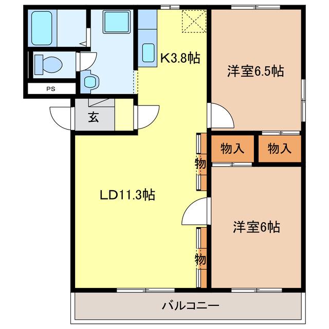 ヒーローマンションアサヒ(2LDK/2階)の間取り写真