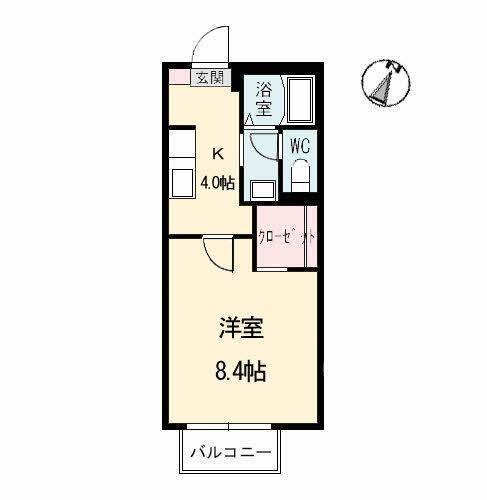 レーヴ吉成 B棟(1K/2階)の間取り写真