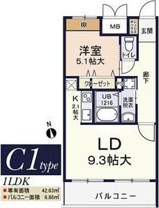 メゾン・ノーブル(1LDK/4階)の間取り写真