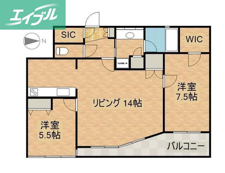 リベール桑田町CENTRAL CITY(2LDK/6階)の間取り写真