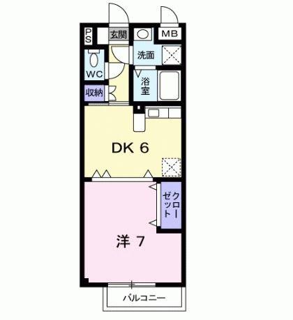 ペンサミエント A棟(1DK/2階)の間取り写真