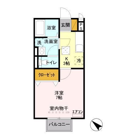 クレベール東出来島(1K/1階)の間取り写真