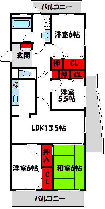 ロワールマンション東郷駅前(4LDK/9階)の間取り写真