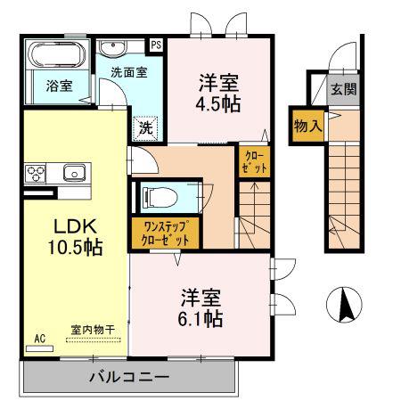 清友ハウスII(2LDK/2階)の間取り写真