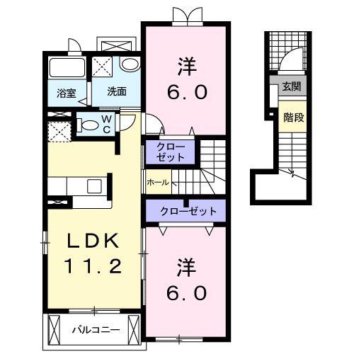 クレセント中ノ坪(2LDK/2階)の間取り写真