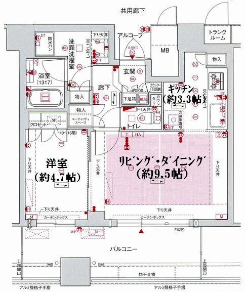 ジオタワー天六(1LDK/16階)の間取り写真