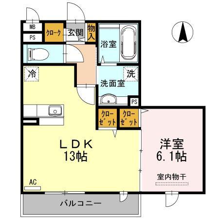 ライズ南仙台B(1LDK/3階)の間取り写真