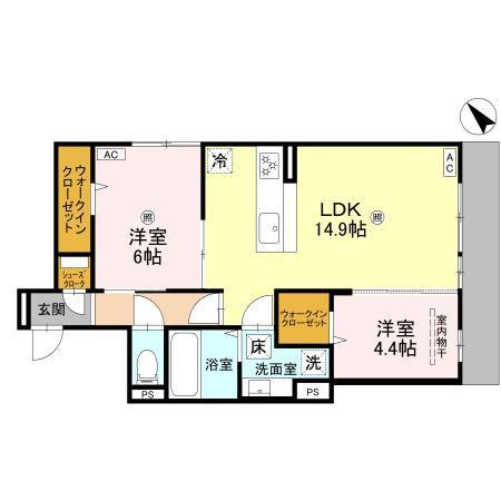 アズ グレイス(2LDK/1階)の間取り写真