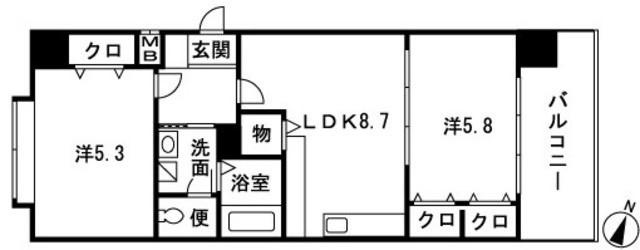 グランパーク天神(2LDK/7階)の間取り写真