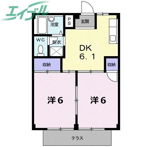 シティハイツ山の手A(2DK/1階)の間取り写真