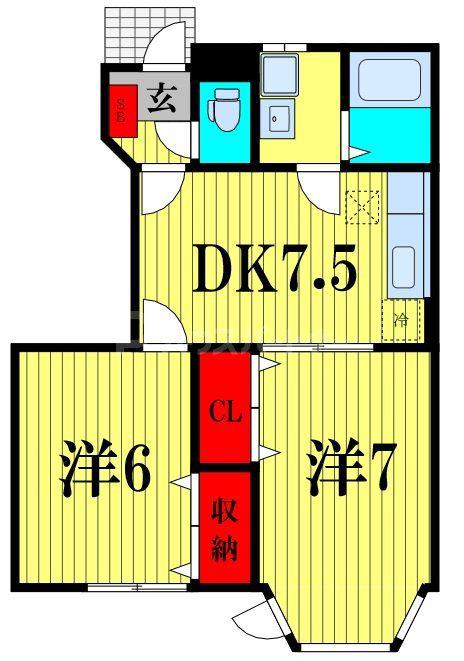 エヴァーグリーンII(2DK/1階)の間取り写真