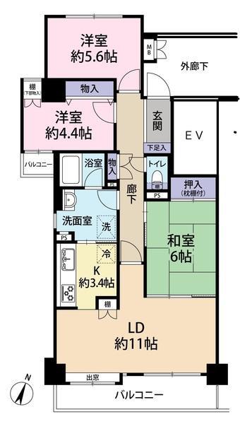 藤和シティーコープ小岩(3LDK/6階)の間取り写真