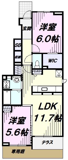 ラフィーネ草花I(2LDK/1階)の間取り写真
