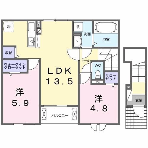 フォックス ゲート S(2LDK/2階)の間取り写真