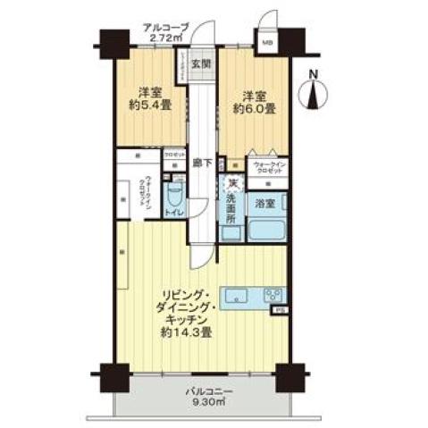 アルファスマート野田(2LDK/5階)の間取り写真