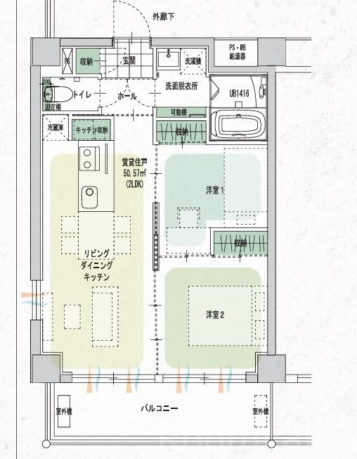 庭園レジデンス西館(2LDK/4階)の間取り写真