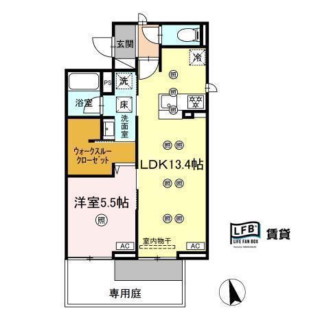 ディアライズ河内(1LDK/1階)の間取り写真
