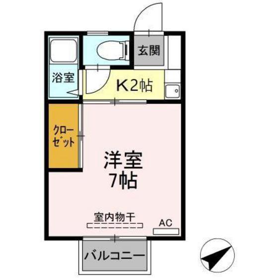 パークハウスA棟(1K/2階)の間取り写真