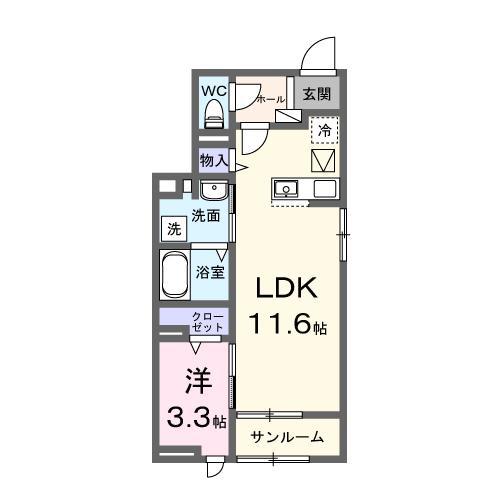 シェーネ東原(1LDK/1階)の間取り写真