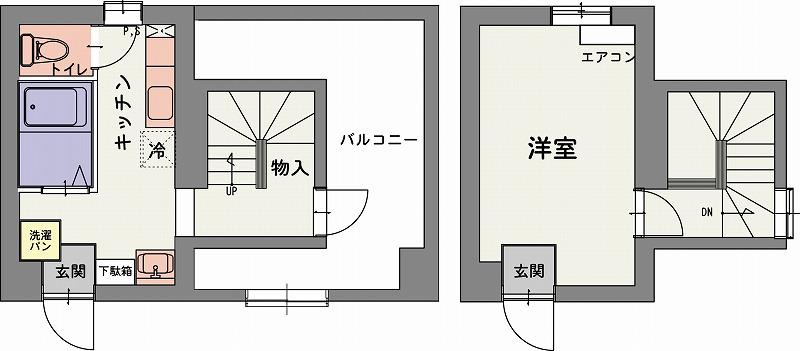 リバースひらき(ワンルーム/2階)の間取り写真