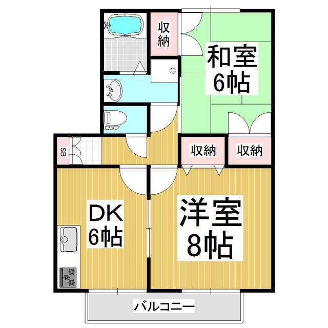 ウィステリア沢村A(2DK/2階)の間取り写真