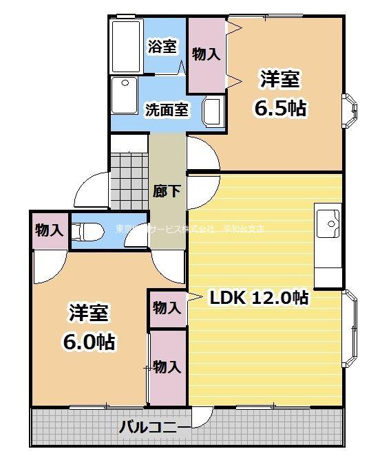 ディアコートB(2LDK/1階)の間取り写真