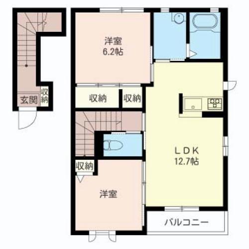 メゾン・ド・秋桜 シャーメゾン(2LDK/2階)の間取り写真
