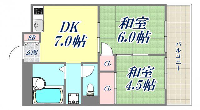 エメラルド久々知パート2(2DK/2階)の間取り写真