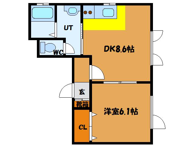 パークヒルズ松陰(1DK/1階)の間取り写真