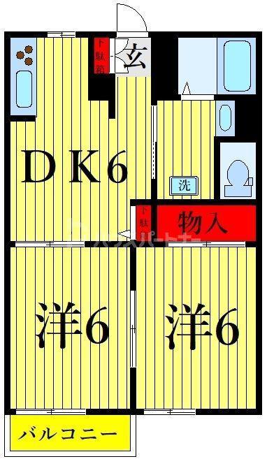 アビタシオン松江B(2DK/2階)の間取り写真