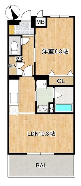 トゥールヌソル(1LDK/2階)の間取り写真