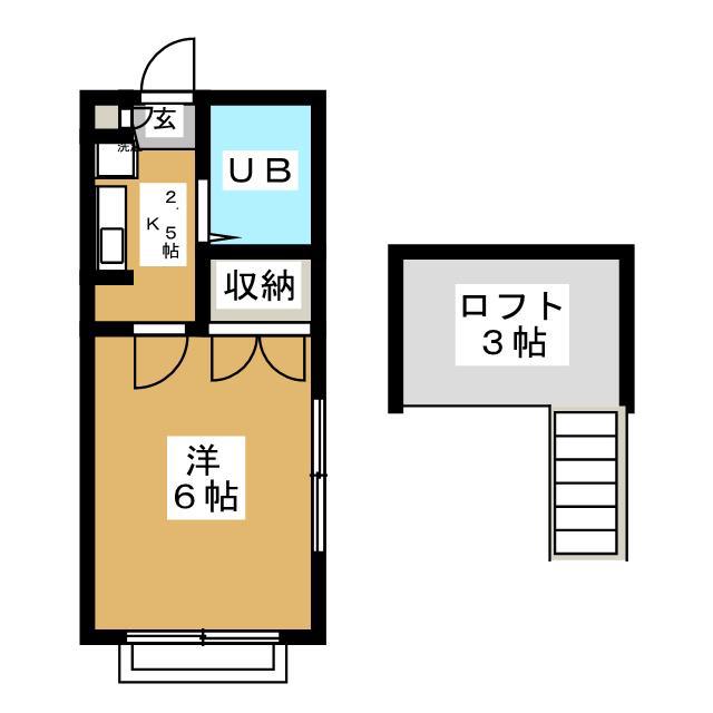ボナール湘南台(1K/2階)の間取り写真