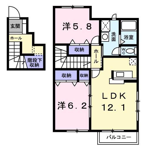 エスコートA(2LDK/2階)の間取り写真