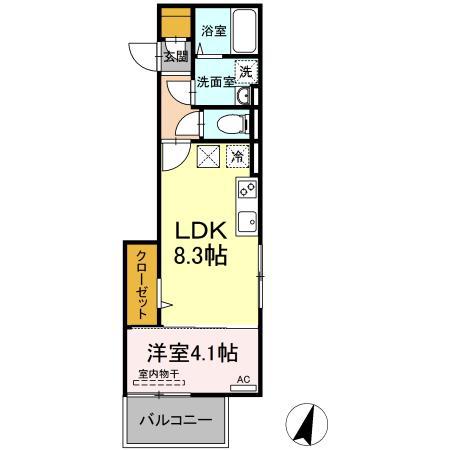 D-ROOM竹下 B棟(1LDK/1階)の間取り写真