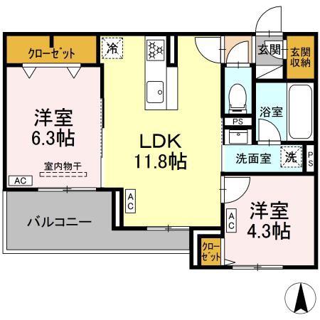 THE STATELY 子安町(2LDK/2階)の間取り写真