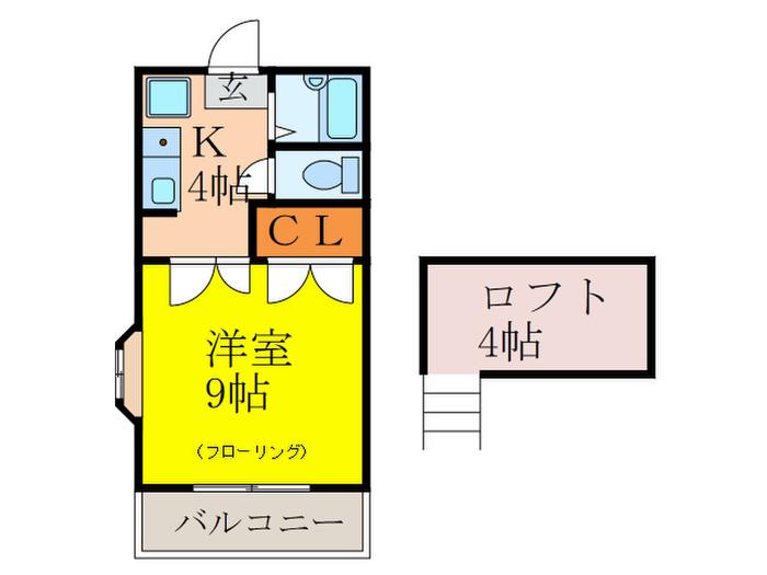 フローラル下大利(1K/2階)の間取り写真