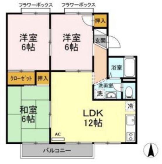 エントピア新保B棟(3LDK/2階)の間取り写真