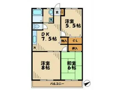 キャッスルカワサキB(3DK/1階)の間取り写真