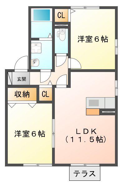 KIITOS B棟(2LDK/1階)の間取り写真