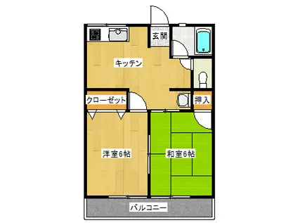 シティハイムエクセルA(2DK/1階)の間取り写真