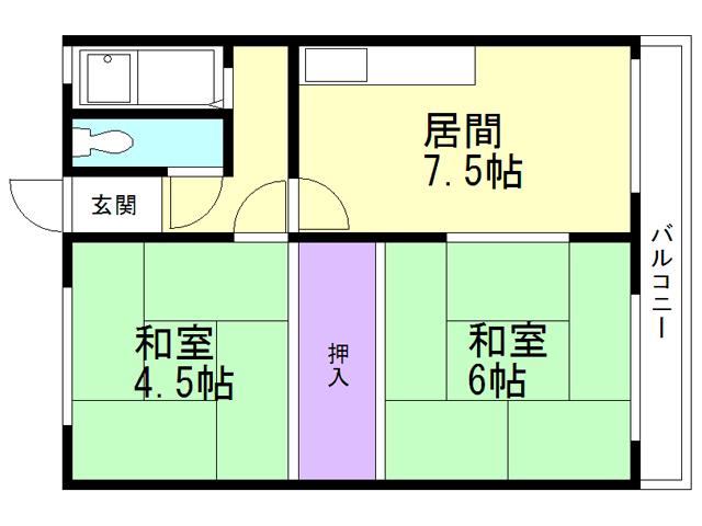 登別マンション(2DK/1階)の間取り写真