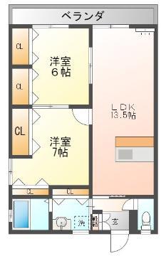 ロイヤルヒルズII(2LDK/2階)の間取り写真