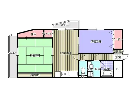 グリーンビュー林(2LDK/4階)の間取り写真