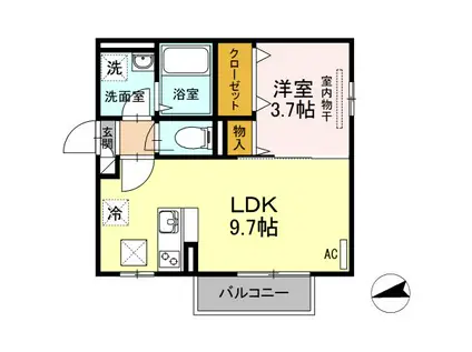 ソレール ヴィラ II C棟(1LDK/1階)の間取り写真