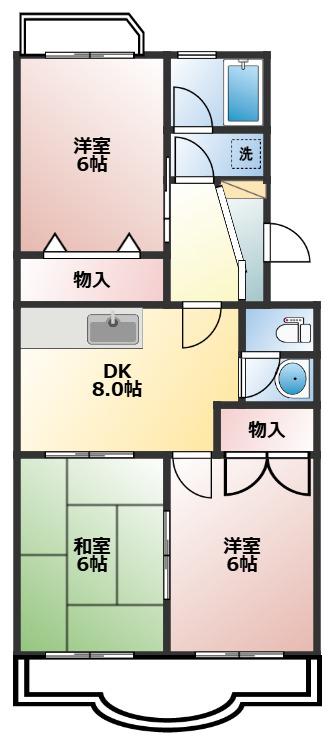 フェイヴァリト西添(3DK/2階)の間取り写真