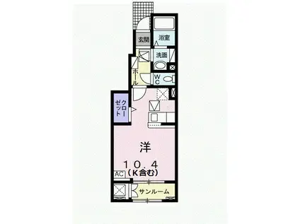 クラール東村 F(ワンルーム/1階)の間取り写真